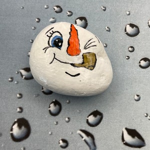 Winking Snowman with Pipe, Christmas Gift, Winter Painted Rock, Pebble Art, Stone Painting