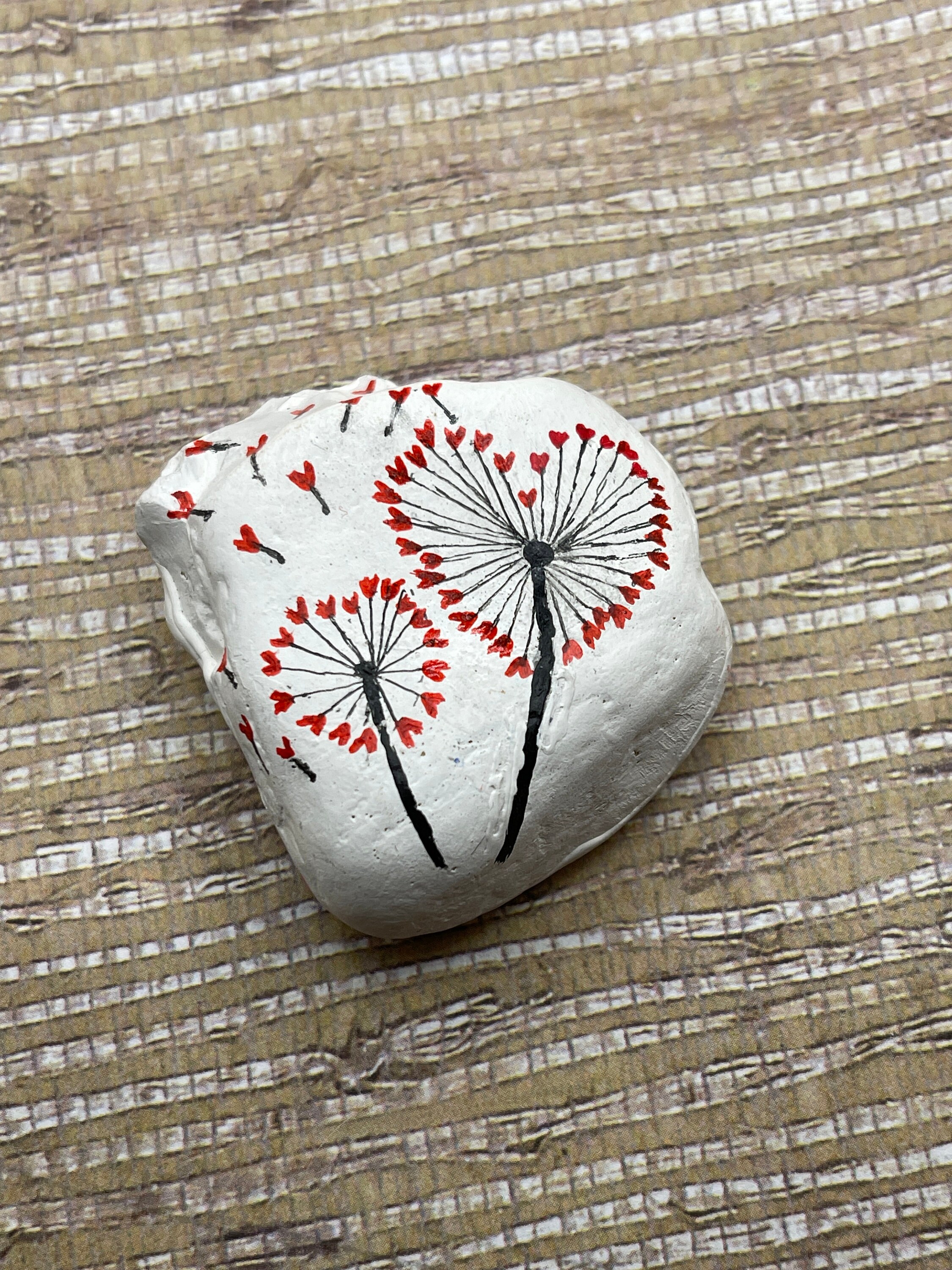 Painted Rocks Dandelion Love is in the Air, Dandelion Heart, Valentine Gift, Painted Rock ...