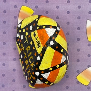 Hand Painted Candy Corn Trick or Treat Rock, Halloween Decor, Unique ...