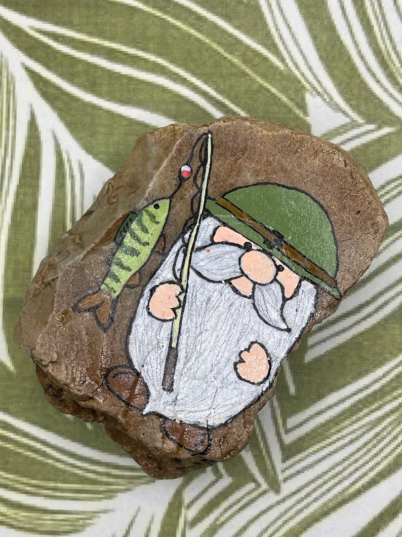Fisherman Fisher Gnome, Gone Fishing, Painted Rock - Etsy