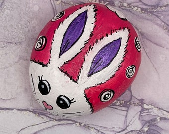 Cute Pink Easter Bunny Bug, Easter Decor, Spring Painted Rock, Stone Painting