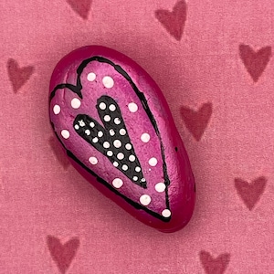 Metallic Pink Valentine Heart, Winter Decor, Painted Rock, Pebble Art
