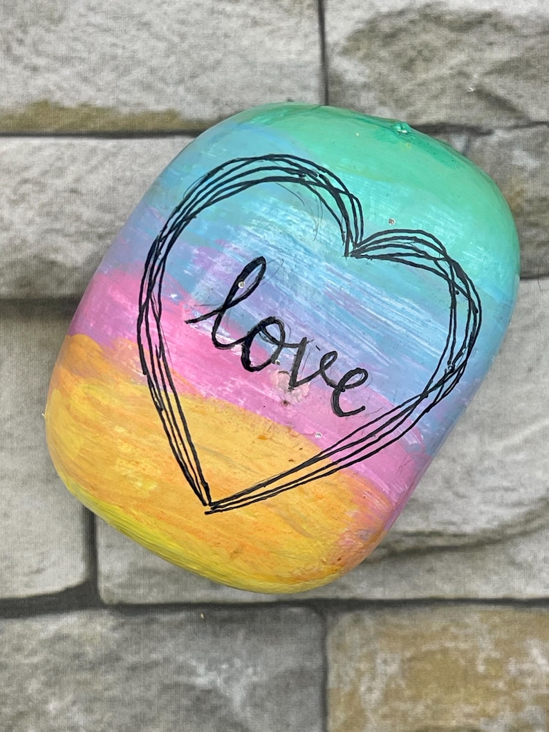 Rainbow Love Painted Rock, Heart Art Stone, Colorful Inspirational Gift, Handmade Love Decor, Gift image 9