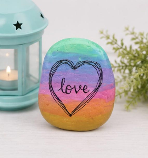 Rainbow Love Painted Rock, Heart Art Stone, Colorful Inspirational Gift, Handmade Love Decor, Gift