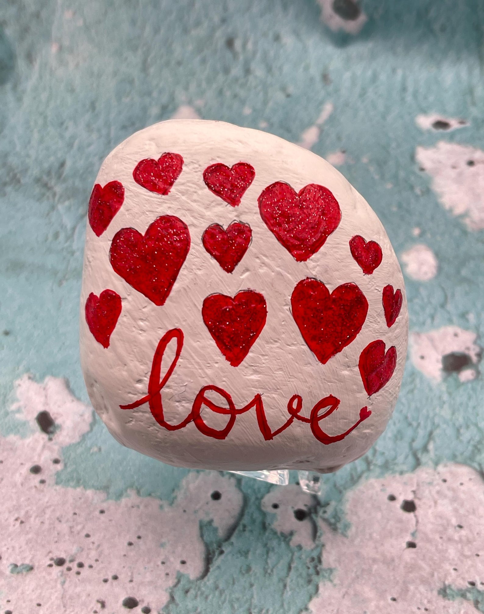 Love Stone With Glitter Red Heart Design, Unique Valentine Gift ...