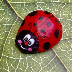 Cute Red Ladybug with Black Dots, Painted Rock, Stone Painting