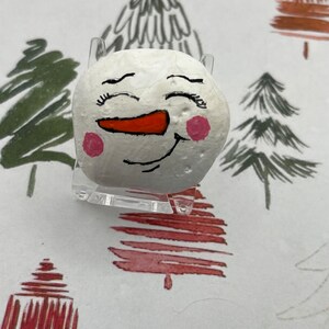 Blushing Snowman, Winter Decor, Christmas Gift, Painted Rock, Stone Art, Stocking Stuffer