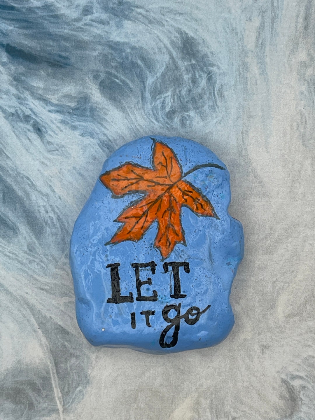 Orange Maple Leaf, Let It Go, Fall Autumn Decor, Hand Painted Rock ...