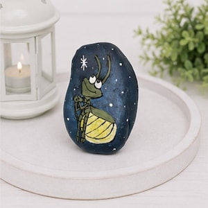 Skurriler Leuchtkäfer-bemalter Stein, lassen Sie Ihr Licht-Geschenk, inspirierendes Dekor, Ermutigungsgeschenk, Lightning Bug Art