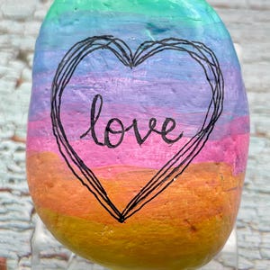 Rainbow Love Painted Rock, Heart Art Stone, Colorful Inspirational Gift, Handmade Love Decor, Gift image 4