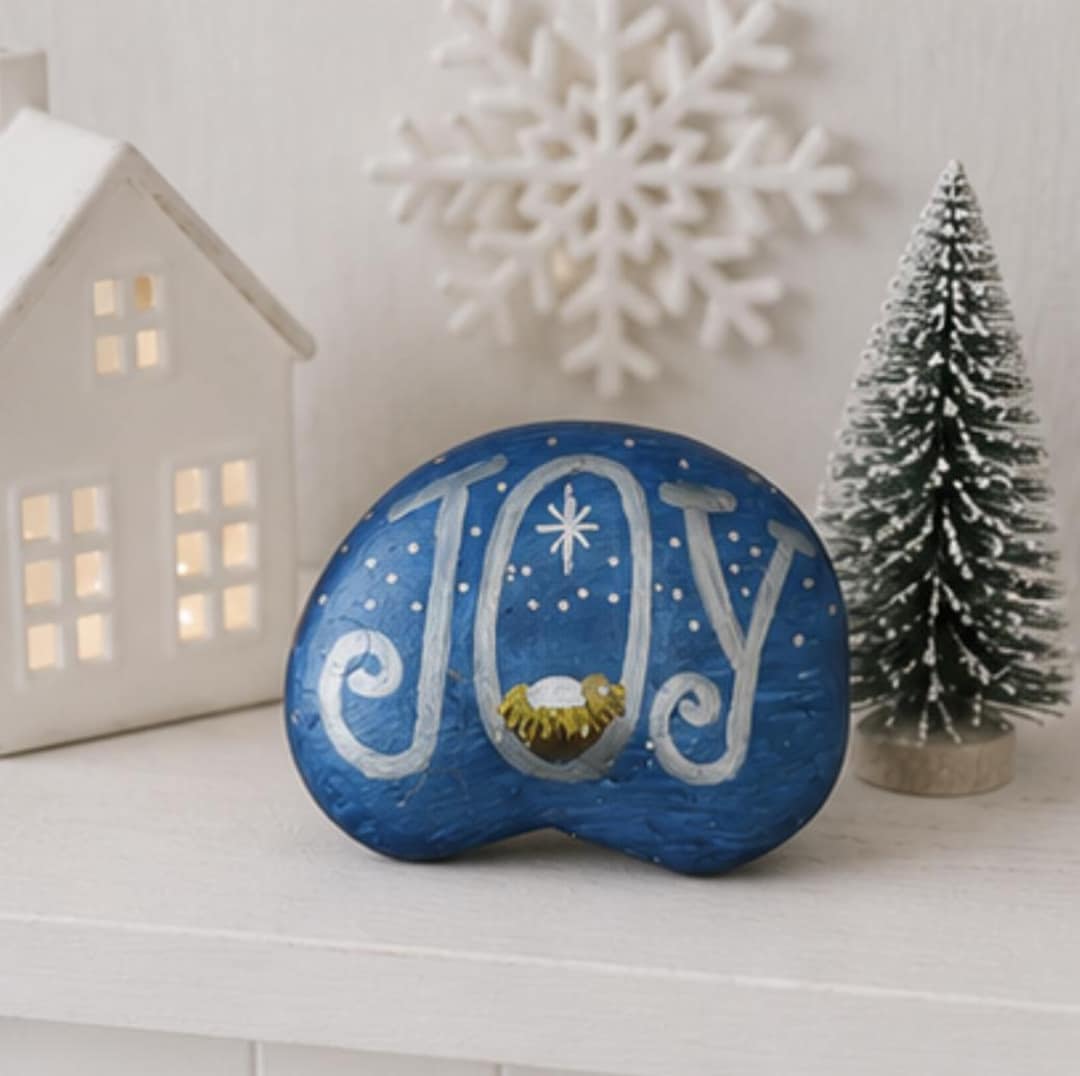 Christian Christmas Painted Rock, Baby Jesus Nativity Decor, Joy ...
