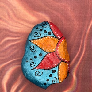 Orange and Red Flower, Painted Rock, Stone Painting, Kindness Rocks