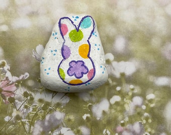 Easter Bunny Backside with Pastel Polka Dots, Hello Spring, Painted Rock, Stone Painting, Pebble Art