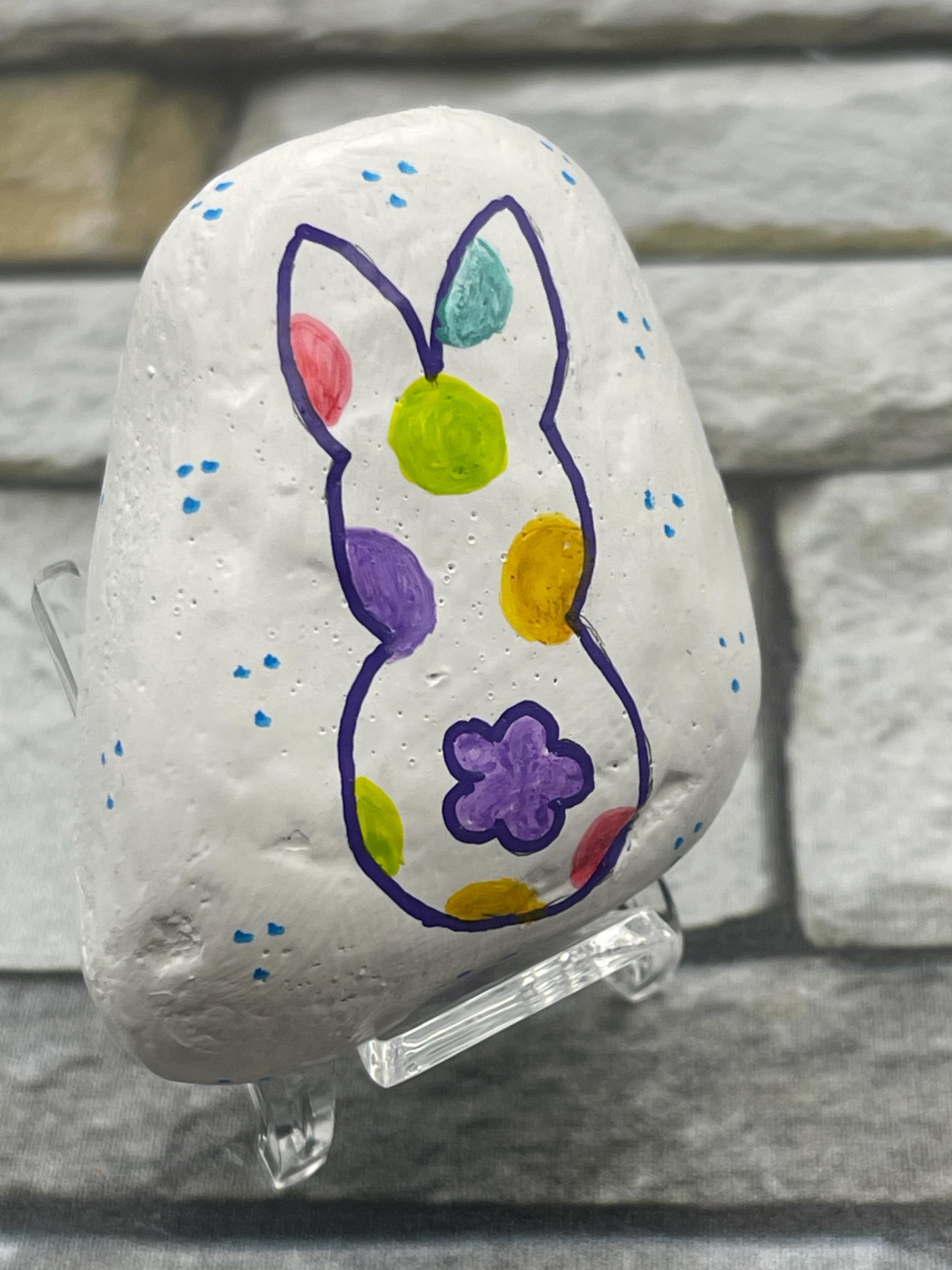 Simple Rabbit Pebbles Paint Easter Bunny Backside With Pastel Polka Dots, Hello Spring, Painted ...