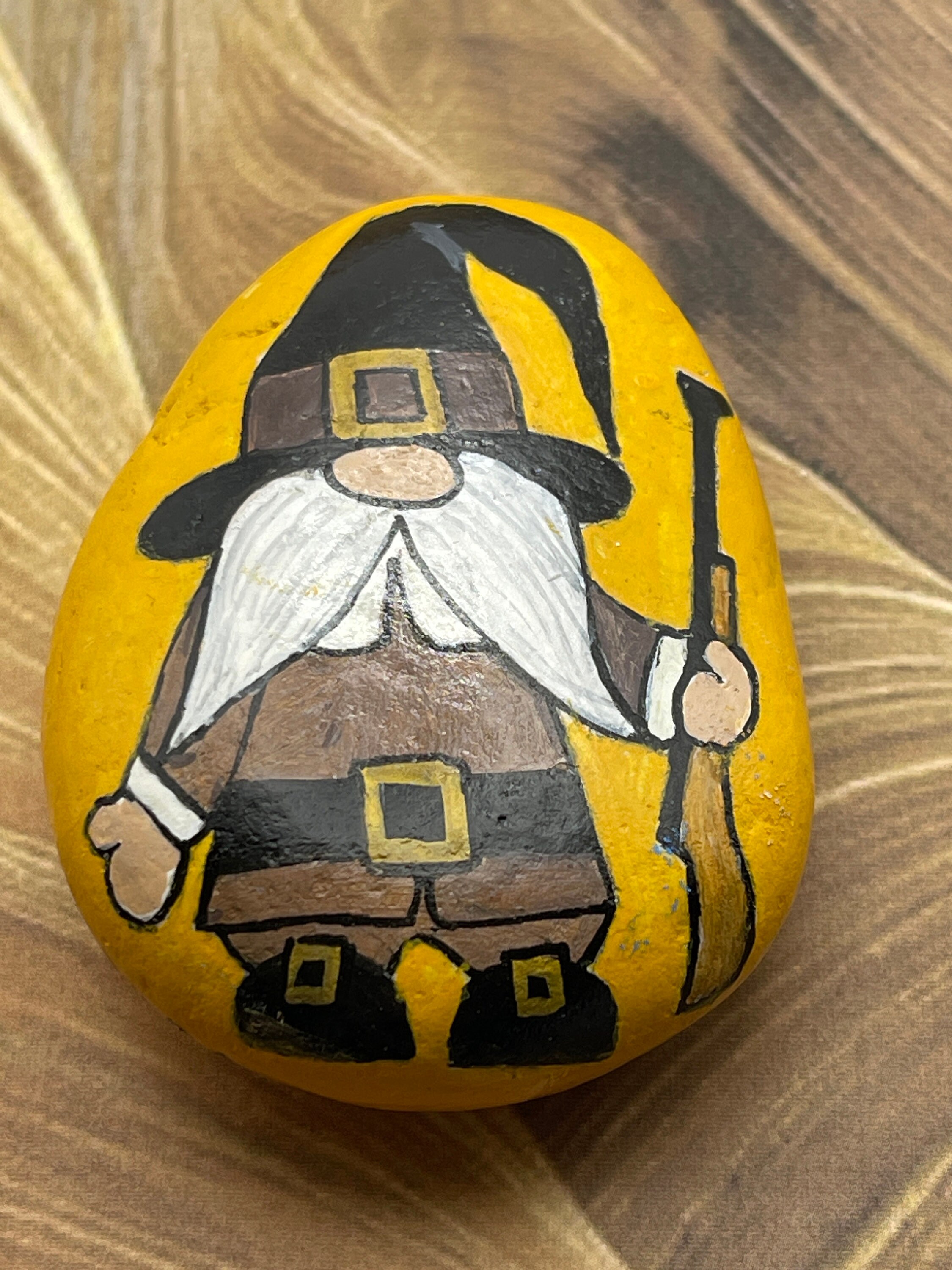 Thanksgiving Pilgrim Gnome, Hand Painted Rock, Autumn Stone Art, Fall Decoration