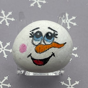 Whimsical Smiling Snowman Head, Winter Painted Rock, Pebble Art, Stocking Stuffer
