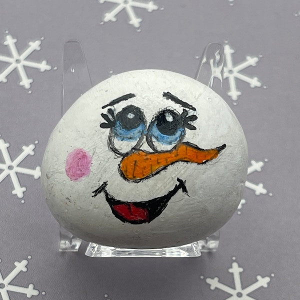 Whimsical Snowman Head, Winter Painted Rock, Pebble Art