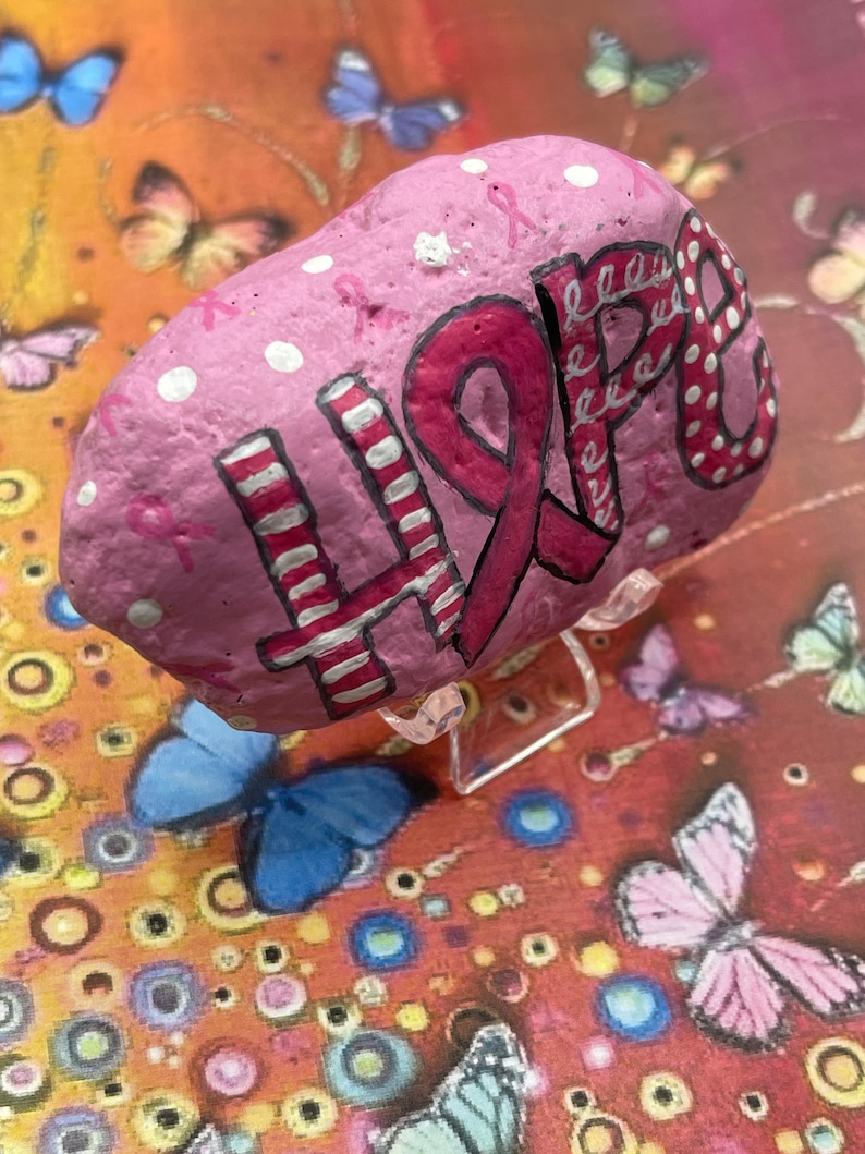 Hope, Breast Cancer Awareness, Pink Ribbon, October, Hand Painted Rock ...