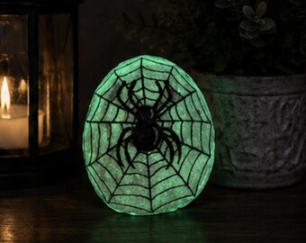 Spider Rock Web Atrocity 37.5cm/スタンドライト Glow in the Dark Spider Web Painted Rock, Halloween Spider Decor