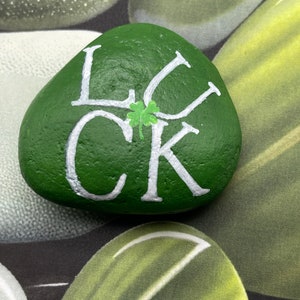 Green Gold And White Dot Art With Four Leaf Clover, St. Patrick's Day Decor, Painted Rock, Stone Painting