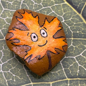 Whimsical Orange Maple Leaf, It’s Fall Y’all Art, Fall Decoration, Hand Painted Rock, Autumn Pebble Art, Stone Painting