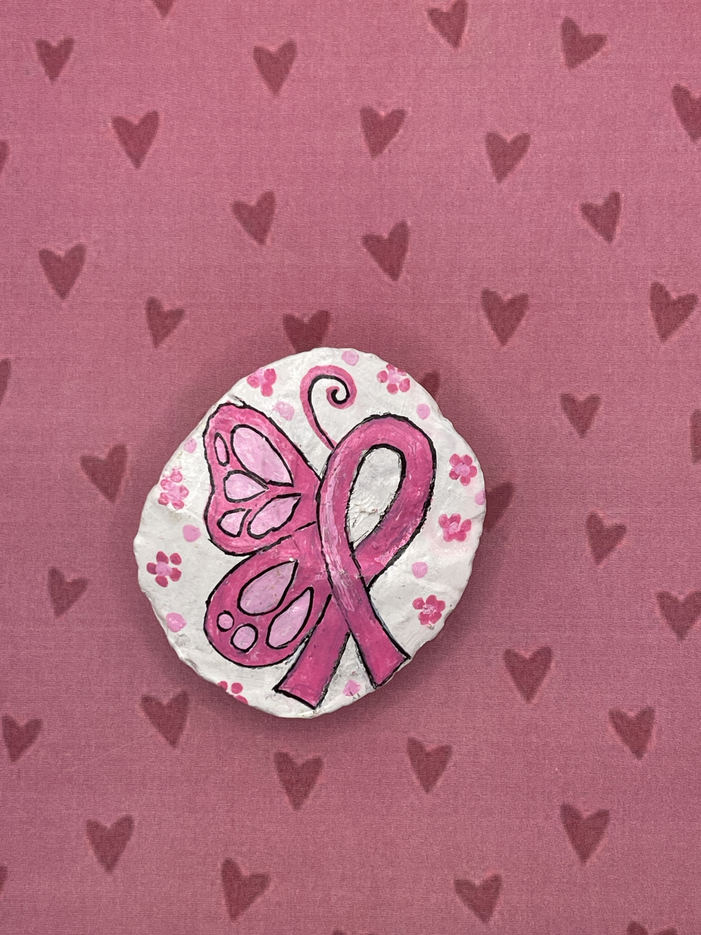 Cancer Ribbon Painted Rocks Pink Butterfly, Breast Cancer Awareness, Pink Ribbon, October, Hand ...