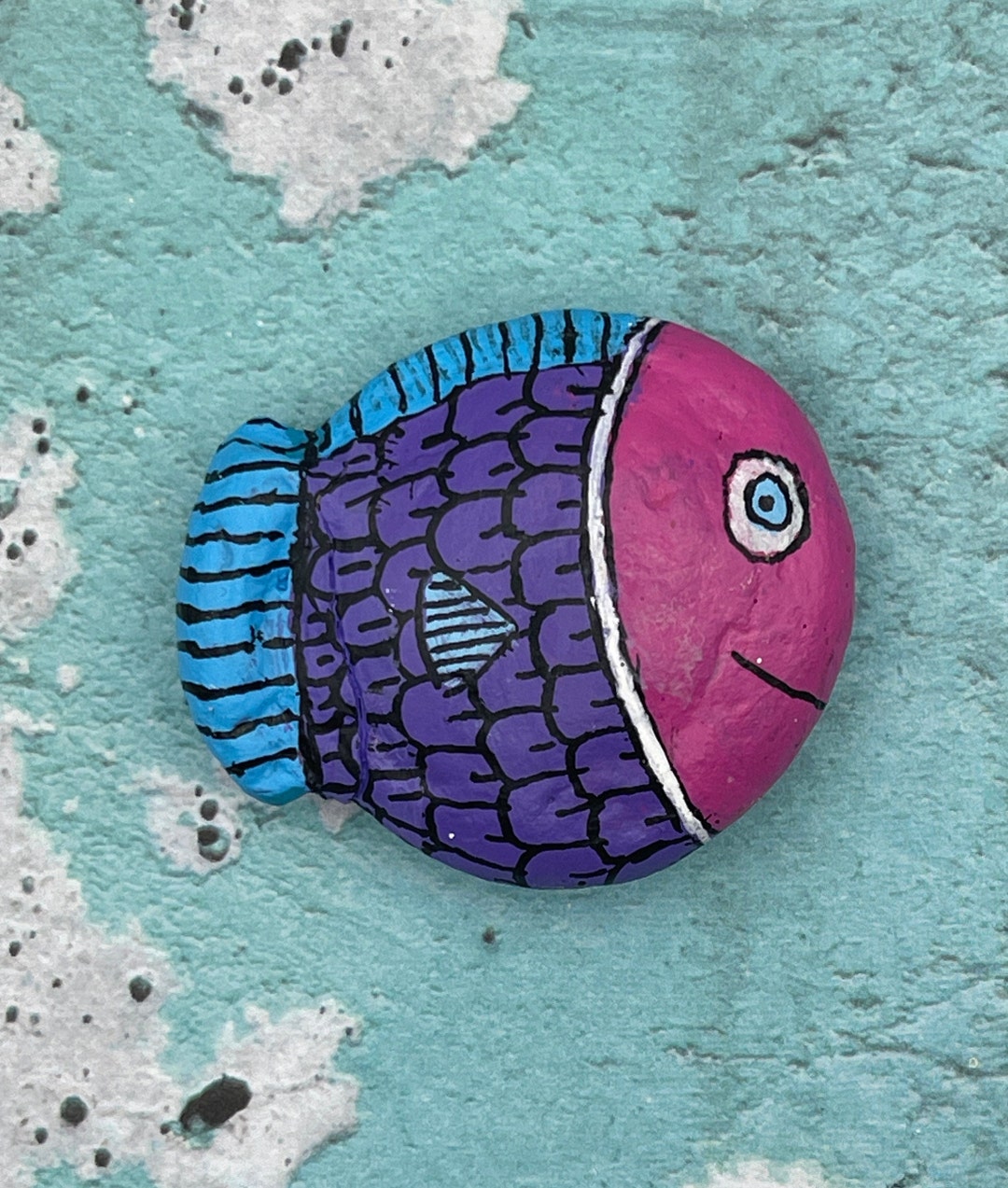 Whimsical Pink Purple Blue Smiling Fish, Animal Art, Painted Rock ...