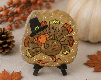 Pelgrim Turkije geschilderde rots, decor gelaagde lade Thanksgiving, grillige herfst Turkije plank sitter, decor herfst boerderij, Thanksgiving cadeau