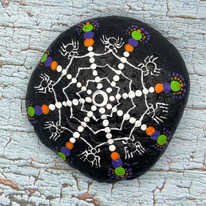 Spooky Spider Dot Art Halloween Painted Rock, Whimsical Fall Stone ...