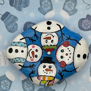 Four Snowmen in Circle, Winter Painted Rock, Stone Painting