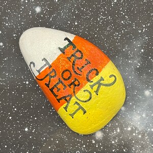 Glitter Candy Corn Trick or Treat, Painted Rock, Halloween Decor, Kindness Rocks