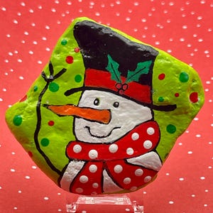 Snowman Wearing Top Hat Waving, Winter Christmas Painted Rock, Kindness Rock