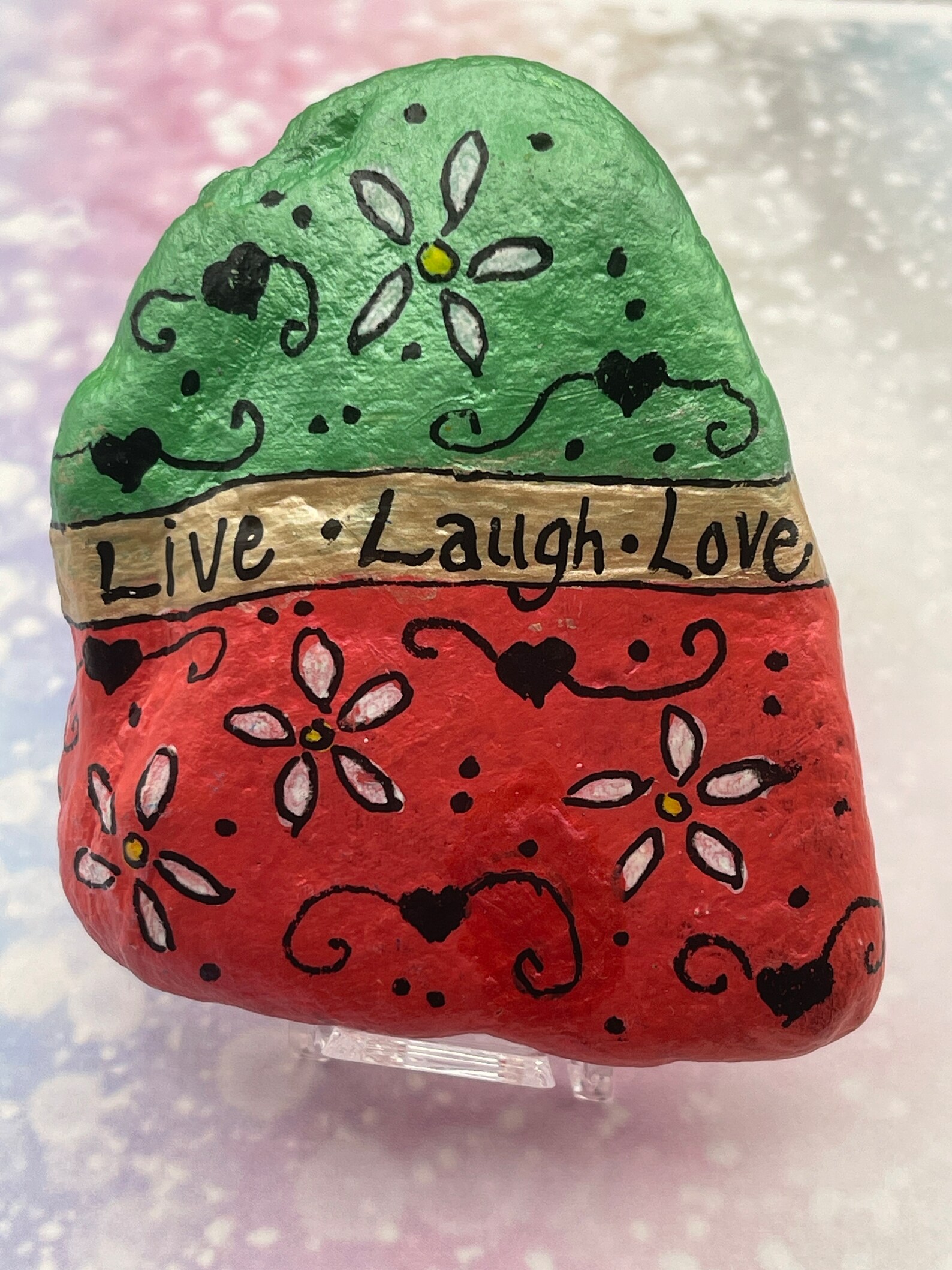 Two Laughing Rocks Live Laugh Love, Metallic Painted Rock, Inspirational, Stone Art ...