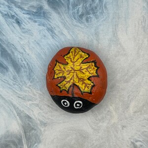 Yellow Maple Leaf Ladybug, Painted Rock, Fall Art, Thanksgiving Decor, Stone Painting