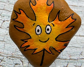 Whimsical It&#39;s Fall Y&#39;all Orange Maple Leaf Painted Rock, Hand Painted Autumn Leaf  Rock Art, Fall Rustic Tiered Tray Decor