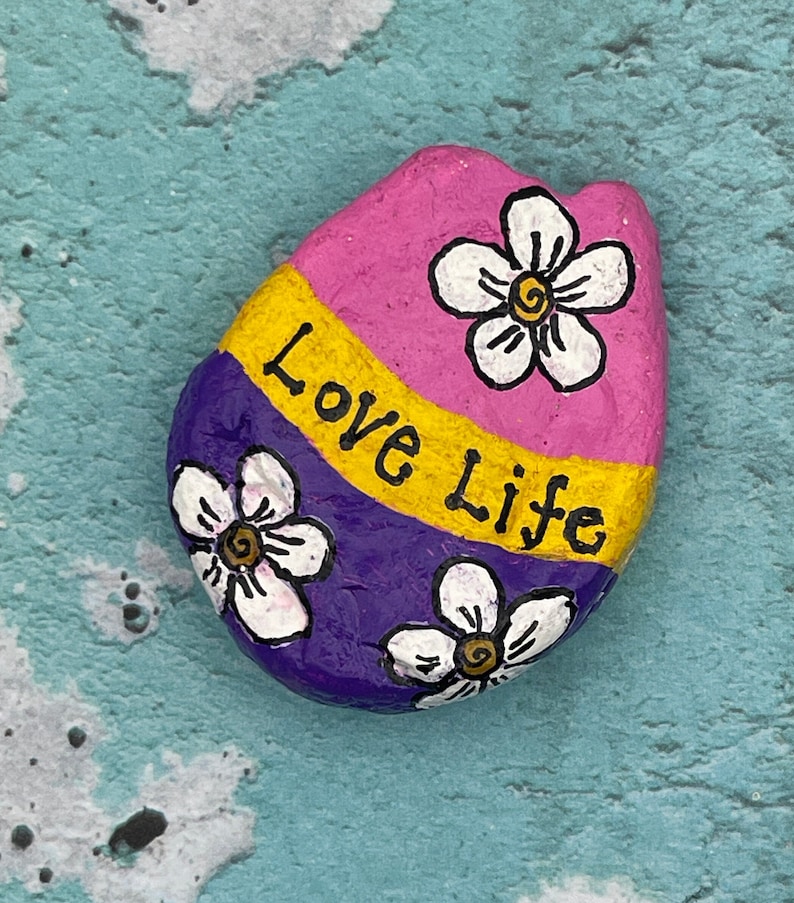 Pink and Purple Love Life With Flowers, Painted Rock, Inspirational ...