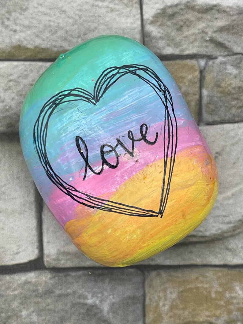 Rainbow Love Painted Rock, Heart Art Stone, Colorful Inspirational Gift, Handmade Love Decor, Gift image 8