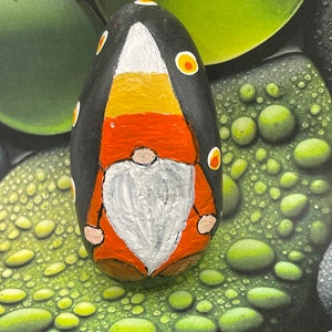 Candy Corn Gnome, Hand Painted Rock, Dot Art, Halloween Decoration