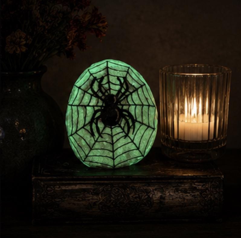 Glow in the Dark Spider Web Painted Rock, Halloween Spider Decor