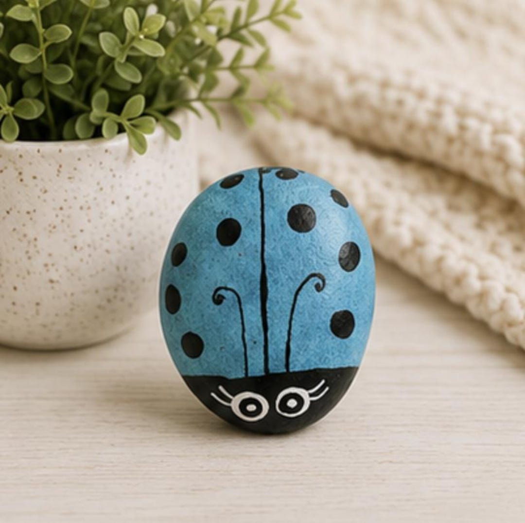 Turquoise Ladybug Painted Rock, Cute Glitter Ladybug Decor, Hand ...