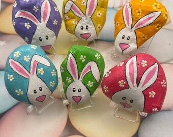 Pick Your Easter Bunny, Easter Decor, Spring Art, Painted Rock, Stone Painting