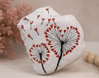Love Is in the Air Painted Rock, Dandelion Heart Decor, Valentine Gift, Romantic Love Art, Hand Painted Stone