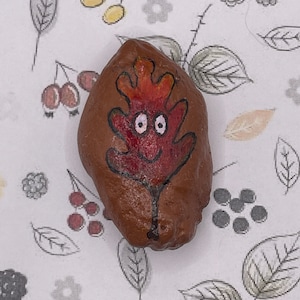 Whimsical Leaf, Fall Decoration, Harvest Autumn Art, Hand Painted Rock