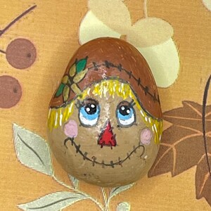 Cute Scarecrow, Fall Decor, Thanksgiving Art, Hand Painted Rock, Pebble Art