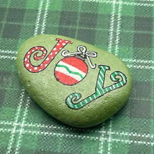 Joy Christmas Painted Rock, Winter Decor, Christmas Gift, Stone Painting