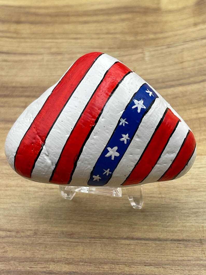 Triangular Painted Rocks Stars and Stripes Painted Rock, Patriotic Decor, Americana Shelf Decor ...