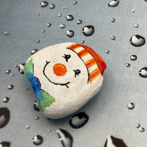 Happy Snowman Head with Bow Tie, Winter Painted Rock, Stone Art Stocking Stuffer