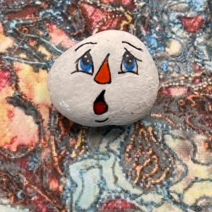 Surprised Snowman, Christmas Decor, Winter Painted Rock, Stone Art, Stocking Stuffer