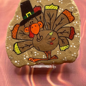 Hand Painted Rock, Whimsical Thanksgiving Turkey Pilgrim, Fall, Autumn, Pebble Art, Stone Painting, Kindness Rocks, Acrylic Painting, Sealed