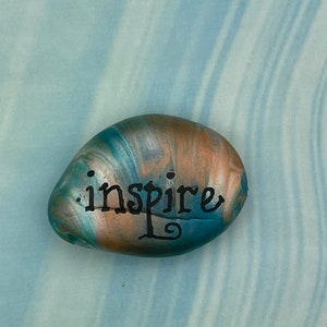 Inspire, Marbleized Metallic Paint, Inspirational Painted Rock, Kindness Stone